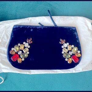Navy blue velvet jeweled party clutch